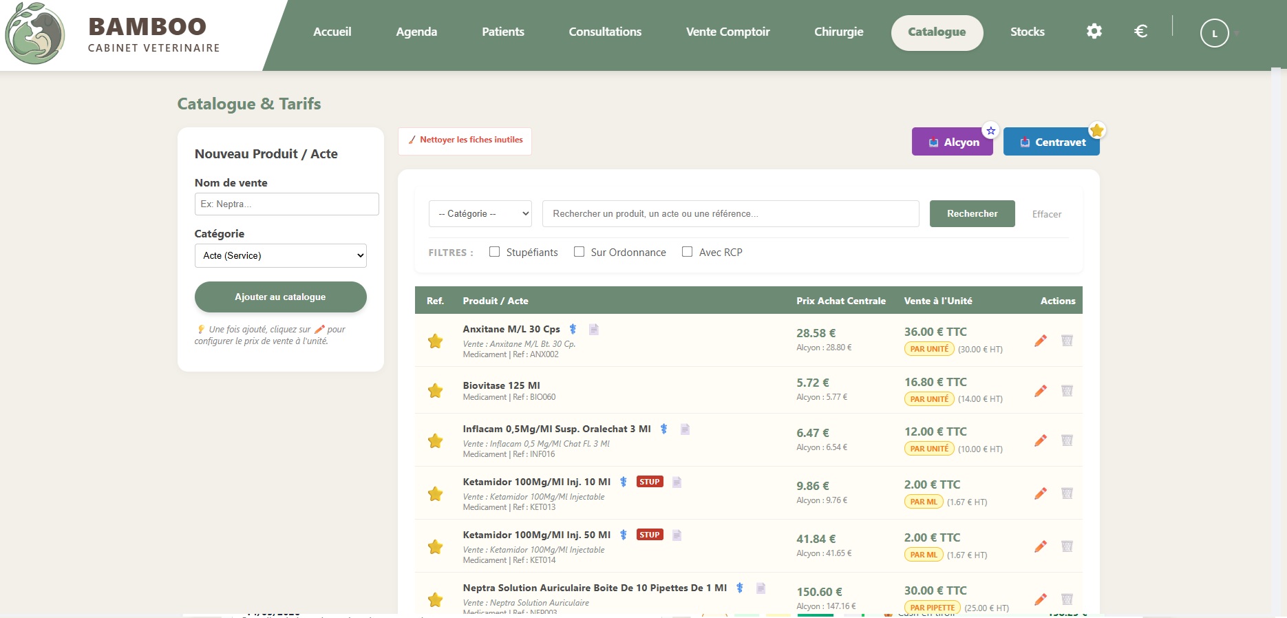 Gestion des stocks et catalogue Bamboo Vet